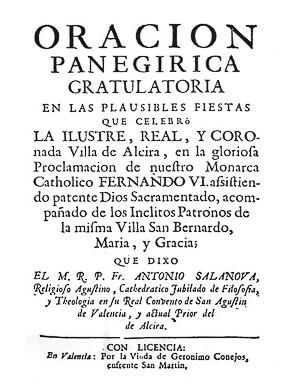 Oración Panigírica de Antonio Salanova en 1746