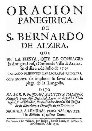 Oración Panigírica de Juan Bautista Talens en 1756