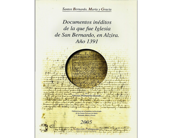 Portada del libro "Documentos inéditos de la que fue Iglesia de San Bernardo, en Alzira. Año 1391"