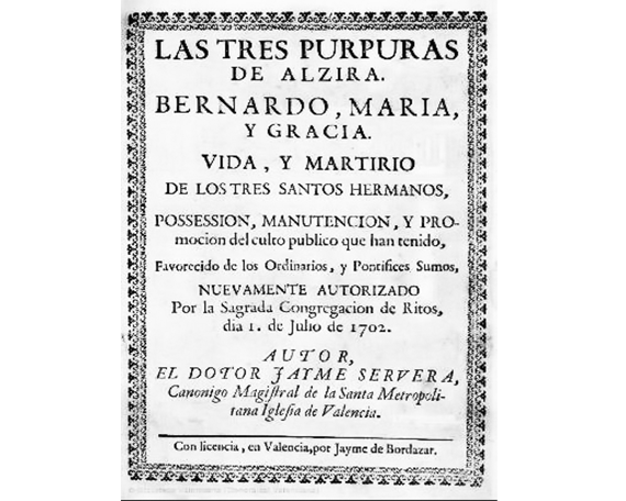 Primera página del libro "Las Tres Púrpuras de Alzira"